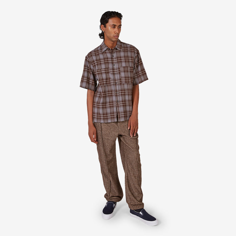 Short Sleeve Pocket Shirt Brown | Blue Plaid