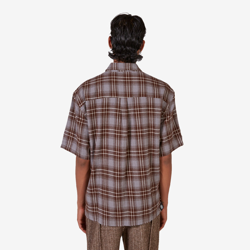 Short Sleeve Pocket Shirt Brown | Blue Plaid