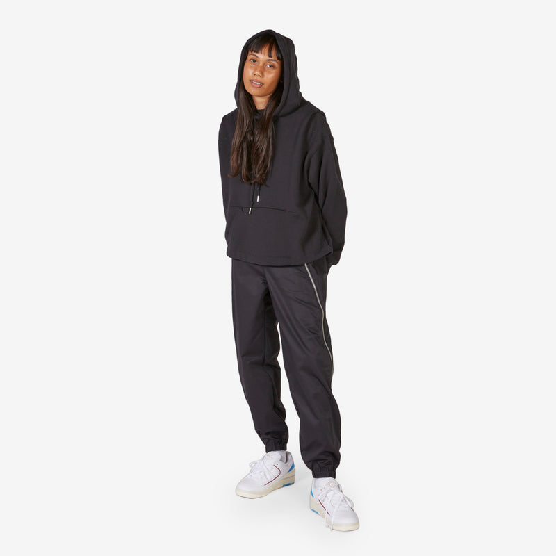 Women's Oversized French Terry Hoodie Black | Flat Pewter