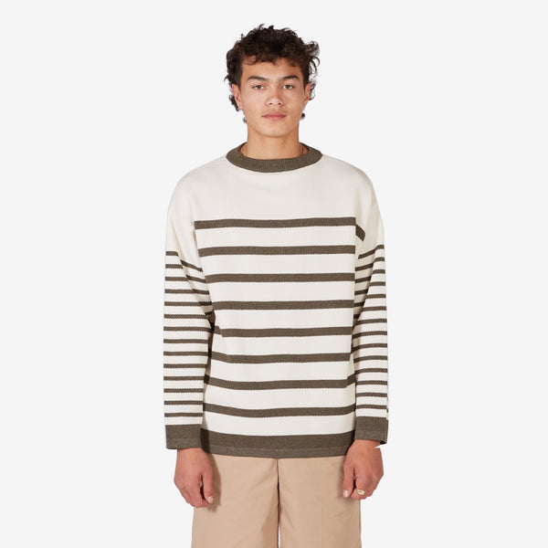 Forest Stripe Knit White | Dark Green