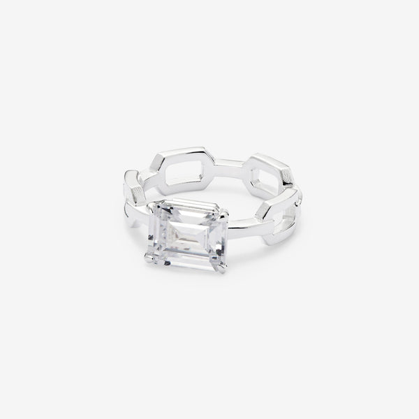 Solitaire Chain Ring Silver | White