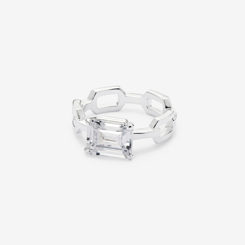 Solitaire Chain Ring Silver | White