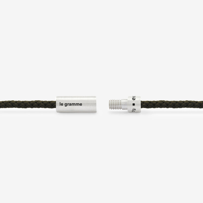 Silver & Polyester 7g Brushed Nato Cable Bracelet Khaki