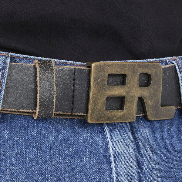 Unisex Metal Logo Belt Black